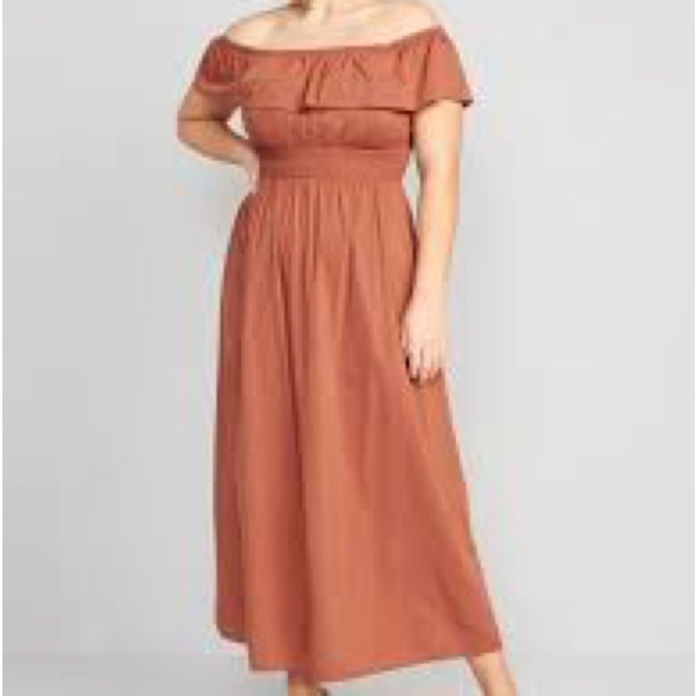 Old Navy Waist-Defined Ruffled Off-The-Shoulder Smocked Maxi Dress Large-Small - Picture 2 of 8